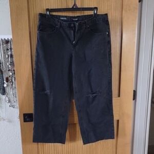 Black Distressed Wide Leg Ankle Jeans